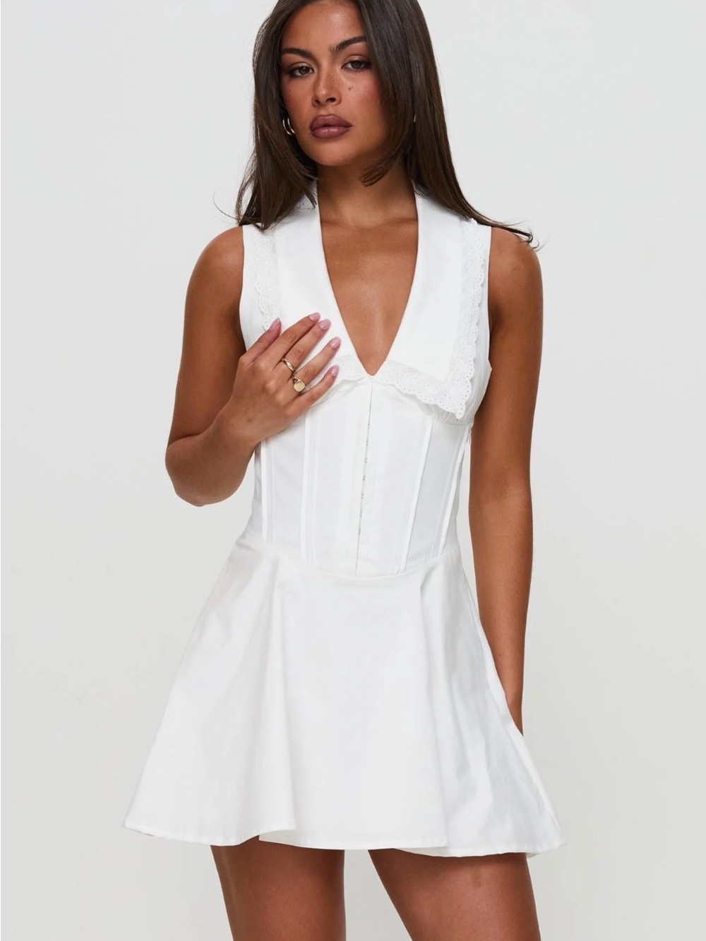 Princess Polly White Sleeveless V-Neck Fit & Flare Dress